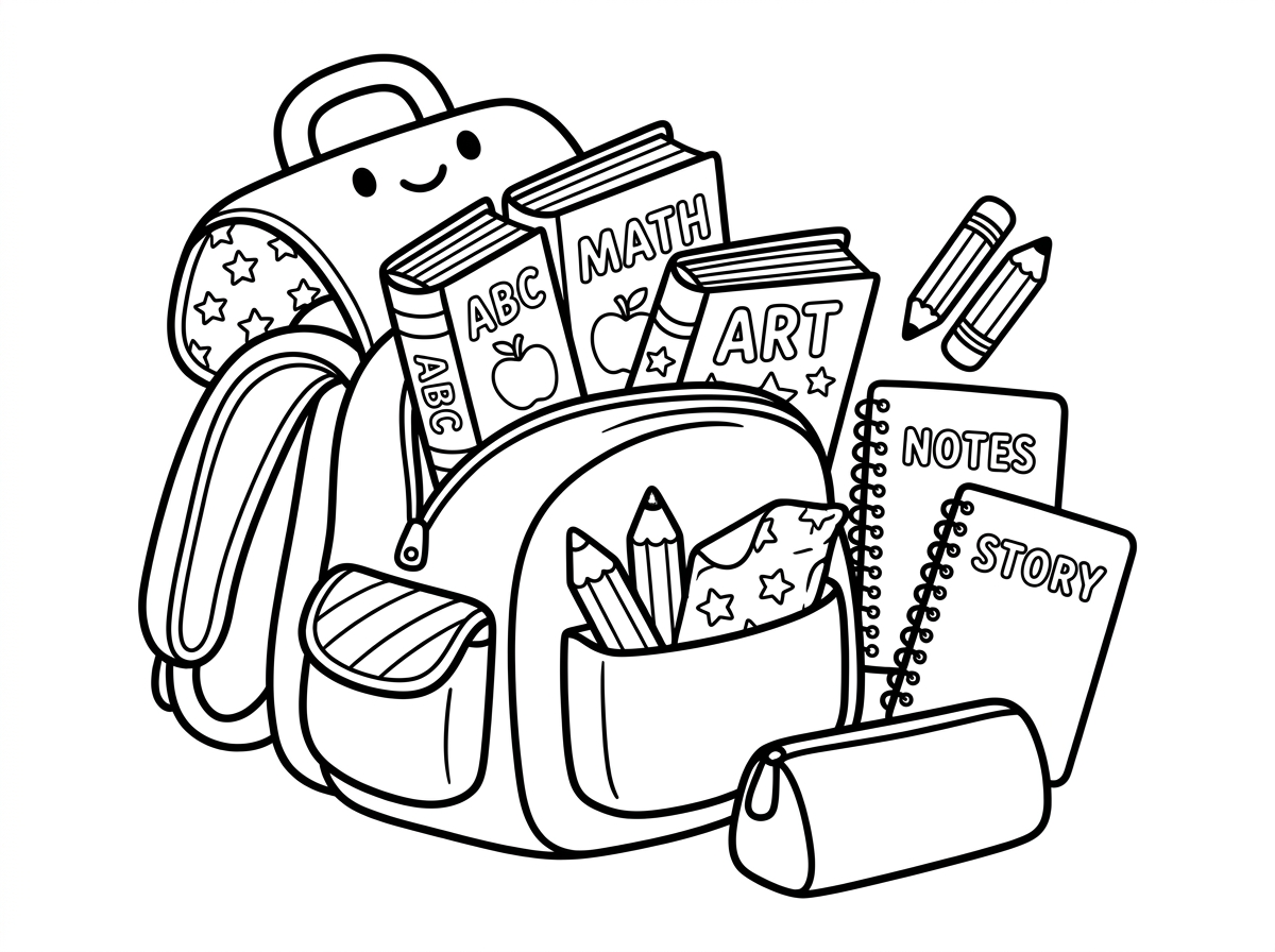 תיצור לי דף צביעה של ילקוט , מחברות וספרי לימוד