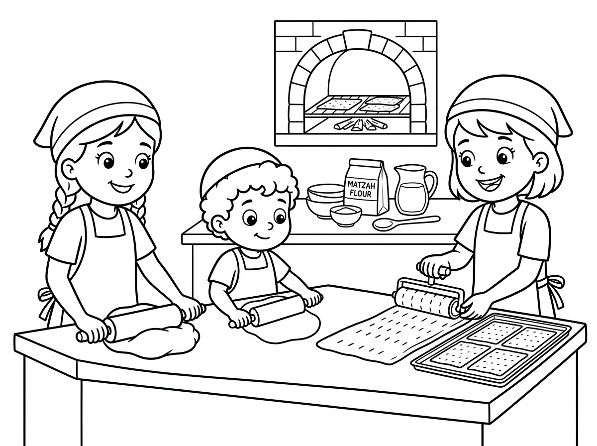 אני רוצה דף צביעה לילדים בנושא אפיית מצות