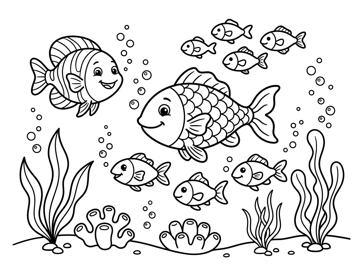 תכין לי דף צביעה בנושא דגים בים.