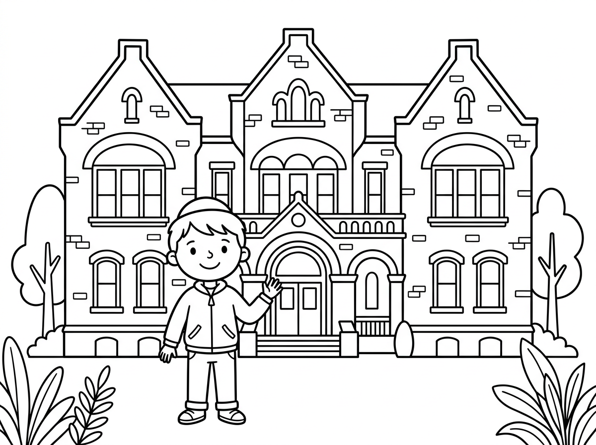 צור לי ציור של ילד במבנה 770 הידוע