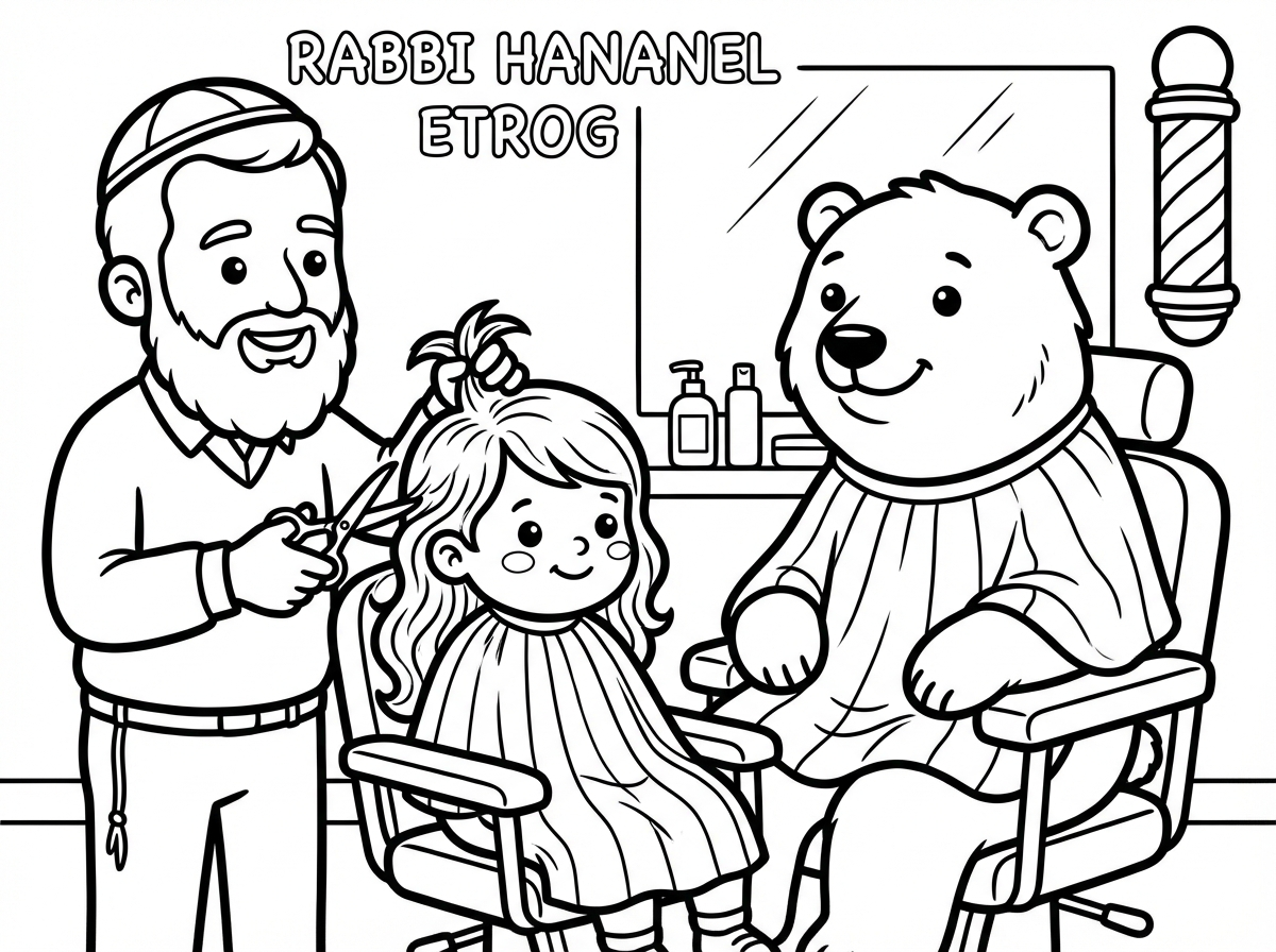 מה? לא, ולא הוגן שתקזז לי את זה מהמכסה היומית. ביקשתי את זה:

הי, אפשר דף צביעה לפעוטות עם איור של הרב חננאל אתרוג גוזר קווצת שיער לילד עם שיער ארוך בהיר (הכול שחור לבן) ועיניים שחורות קטנות?

הסביבה היא מספרה.
הדמויות מחויכות וחביבות. ליד הילד יושב דב קוטב גדול והילד והדב הם בכיסאות מספרה עם סינרי תספורת.