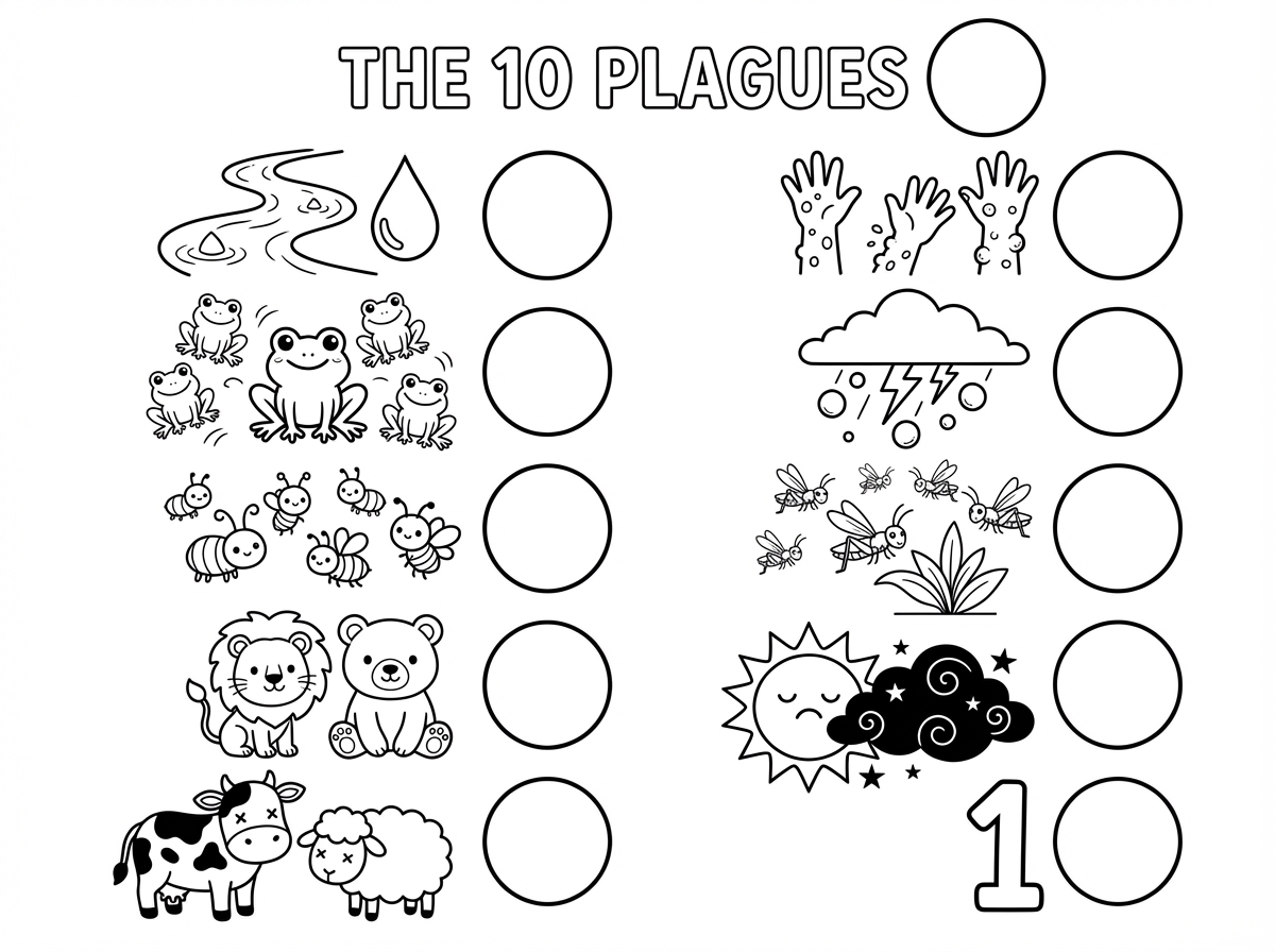 דם
צפרדע
כינים
ערוב
דבר
שחין
ברד
ארבה 
חושך
בכורות
אפשר שבכורות יהיה רק המספר 1?