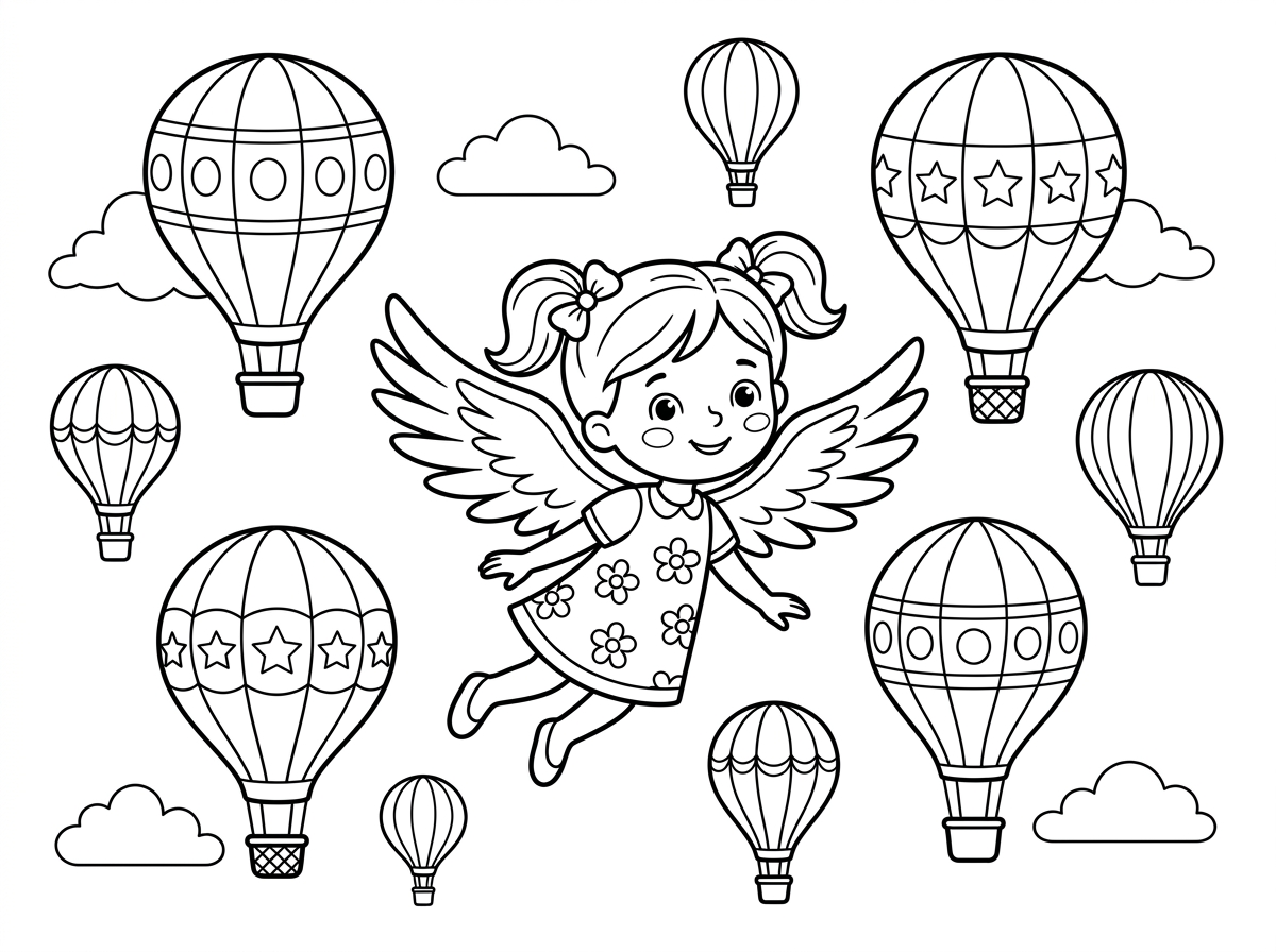 הכן לי ילדה עם כנפיים שמסביבה כדורים פורחים