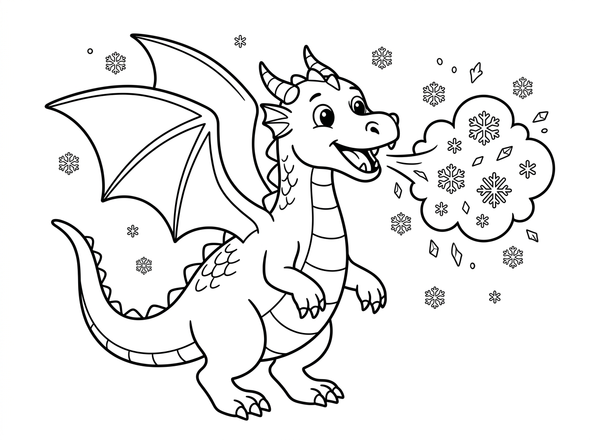 צור תמונה לצביעה של דרקון עם כנפיים נושף קרח