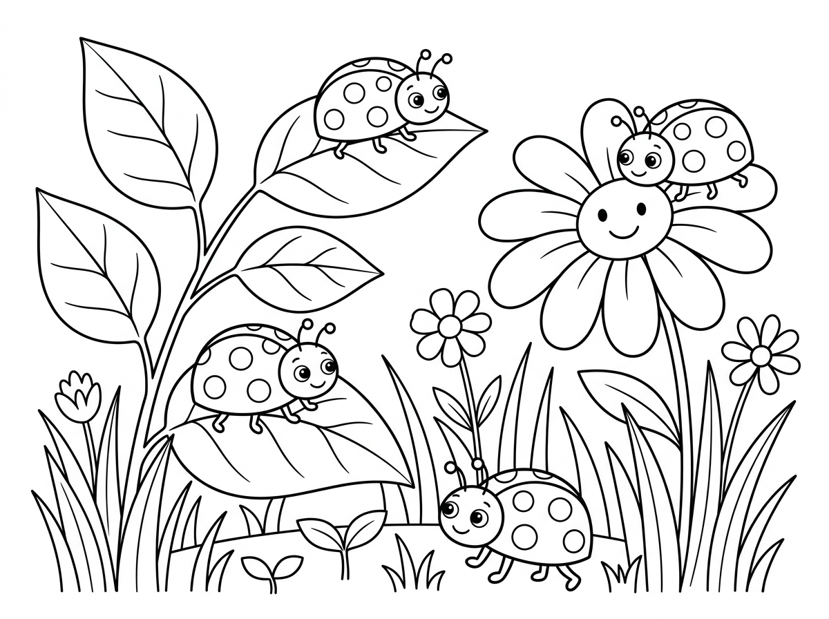 תצייר לי תמונה יפה לצביעה עם חיפושיות לילדי גן חובה