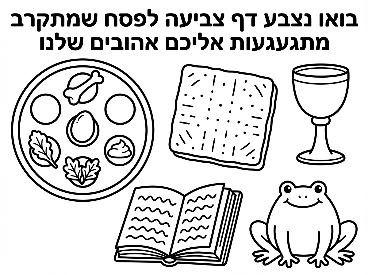 תיצור לי בבקשה דף צביעה של סמלי חג פסח בצורה יפה ויצירתית לילדים בני שנה וחצי-שנתיים 
תעשה אותו שיהיה מוכן להדפסה לרוחב
ותכתוב למעלה בדף בבקשה- בואו נצבע דף צביעה לפסח שמתקרב מתגעגעות אליכם אהובים שלנו