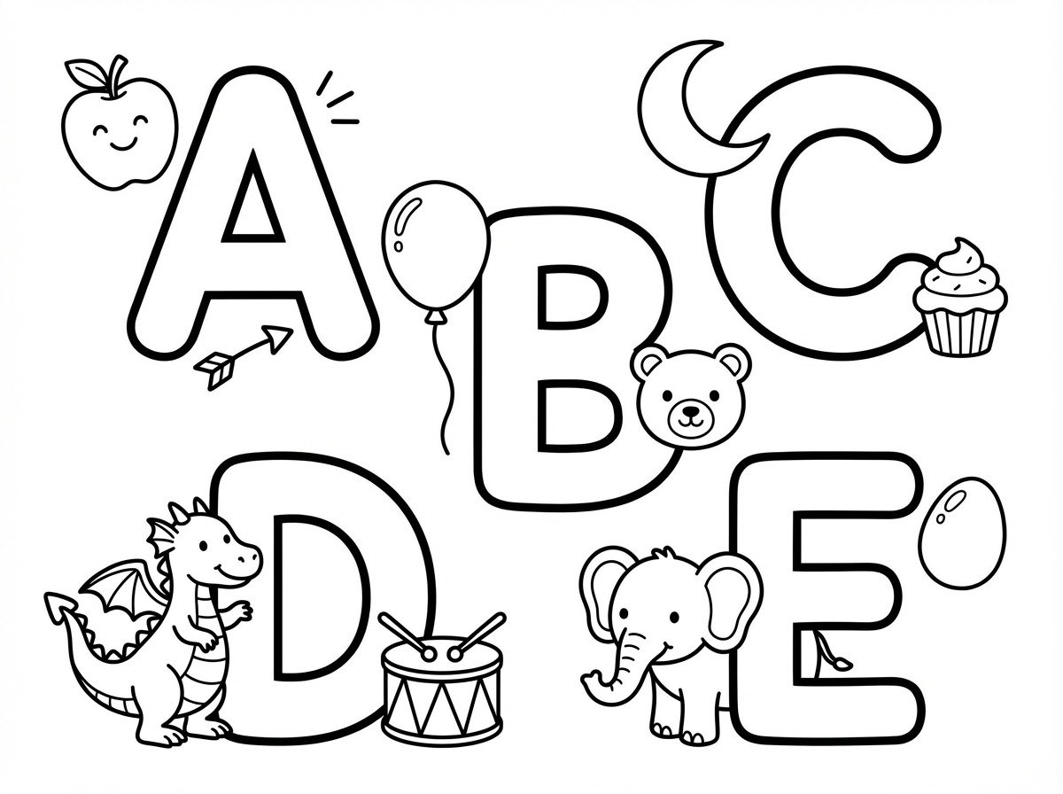 דף צביעה של אותיות עם קישוטים גם