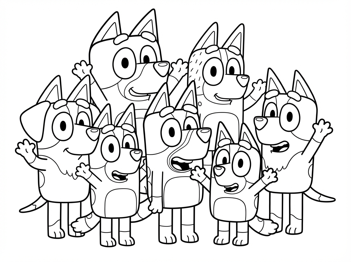 תוכל ליצור לי דף צביעה לילדה בת תשע של בינגו ובלואי וכל החברים