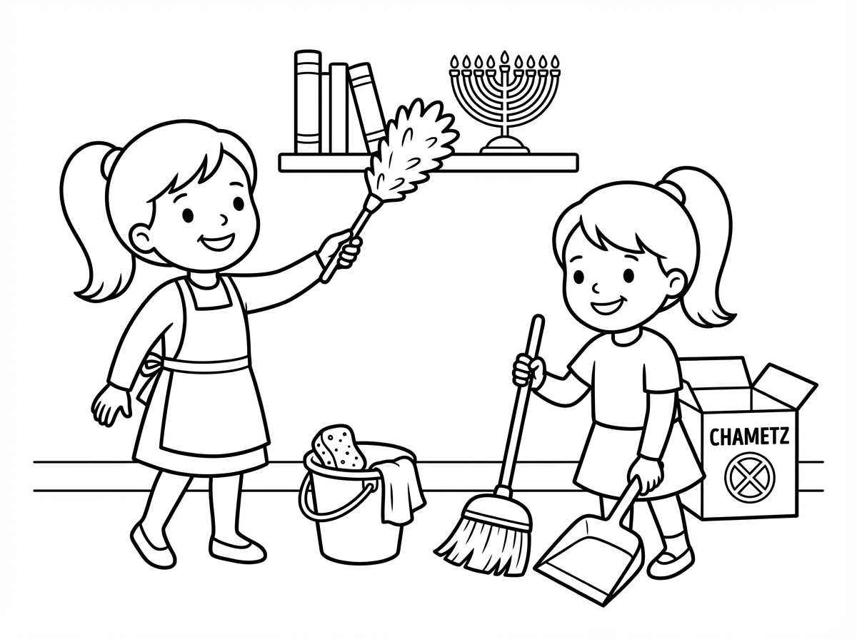 ציור של 2 ילדות מנקות לפסח