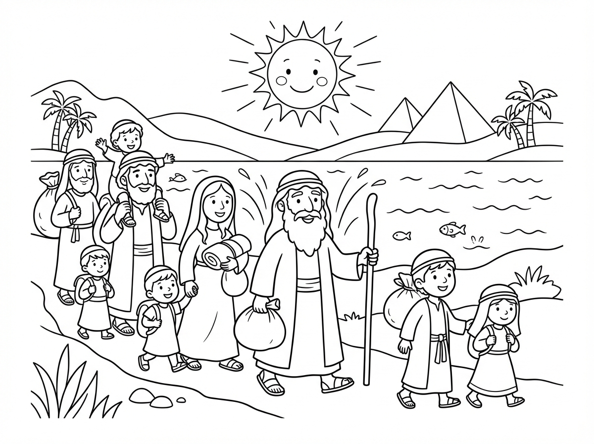 אשמח להכין דף צביעה של אנשים יהודים יוצאים ממצרים