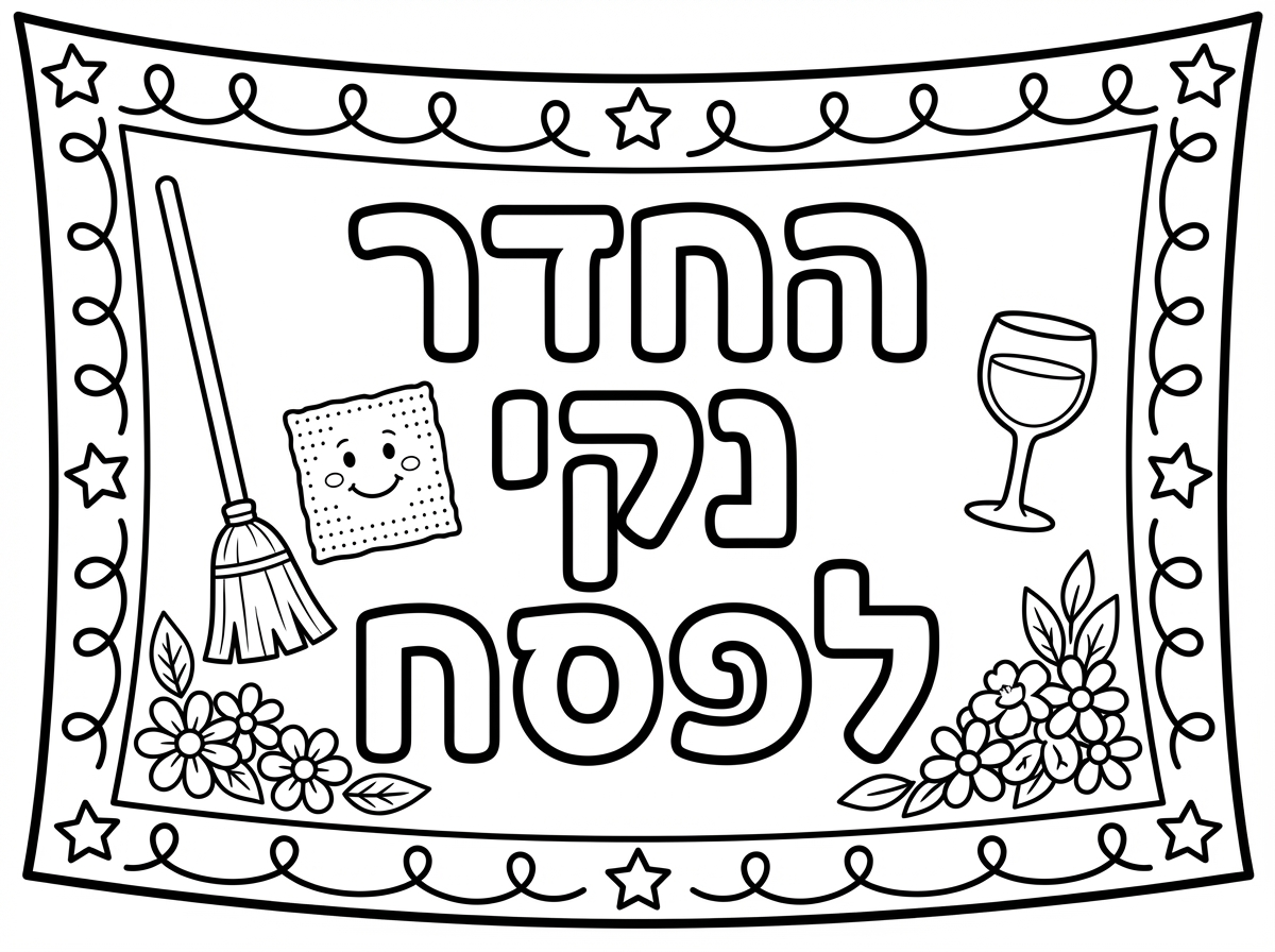 תיצור לי דף צביעה יפה שהוא בעצם שלט שעליו כתוב "החדר נקי לפסח"