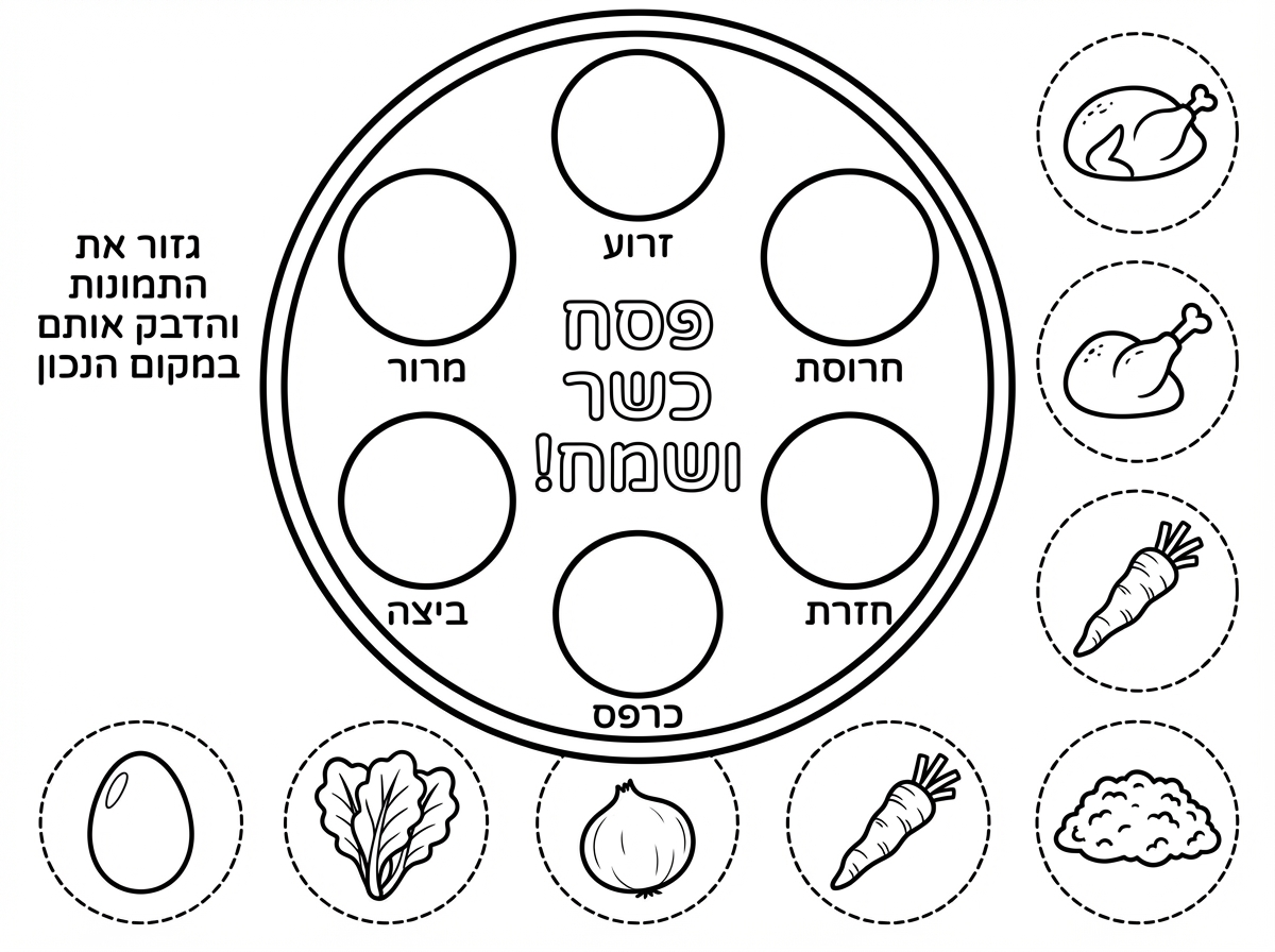 מעולה.
תסיר תמונה של חסה אחת.
במקום העוף תצייר כנף של עוף 
בציור שבתוך הקערה תסיר את הביצה ותשאיר את הכיתוב 
את שמות שמתחת לעיגולים תעשה בסדר הבא לפי כיוון השעון 
1. זרוע
2. חרוסת
3. חזרת
4. כרפס
5. ביצה 
6. מרור