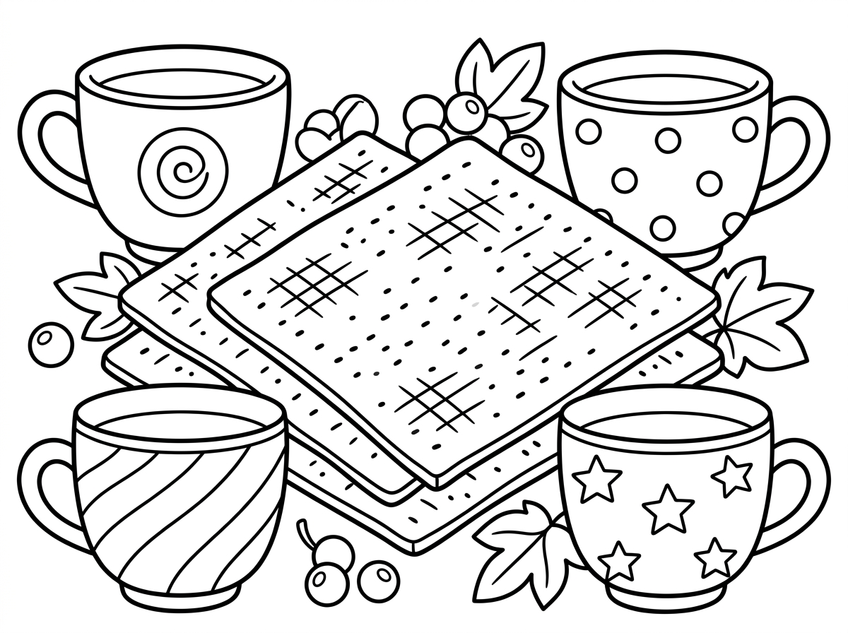 אפשר דף צביעה שמצויר בו מצות ו4 כוסות