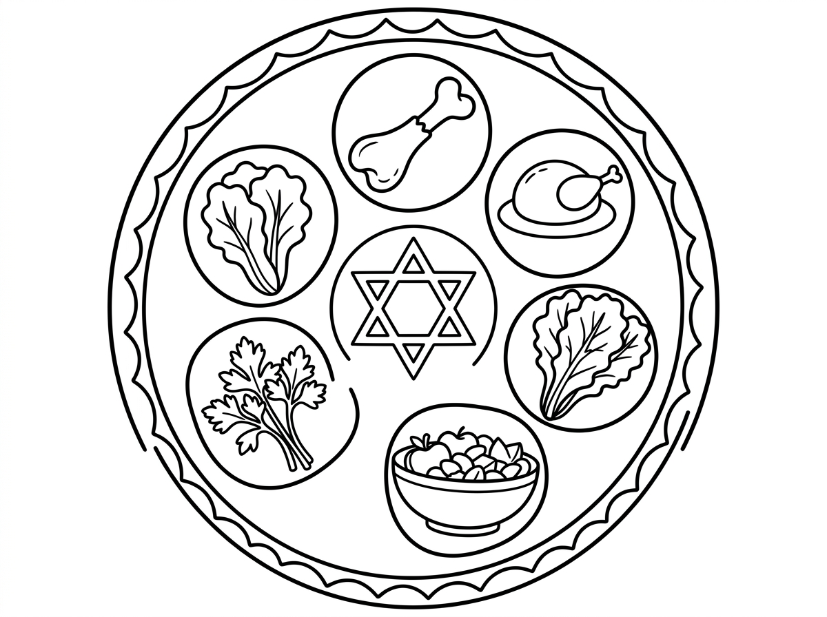 אתה יכול להכין לי דף צביעה של קערת ליל הסדר שמתאים לילדים בגילאי 3-4