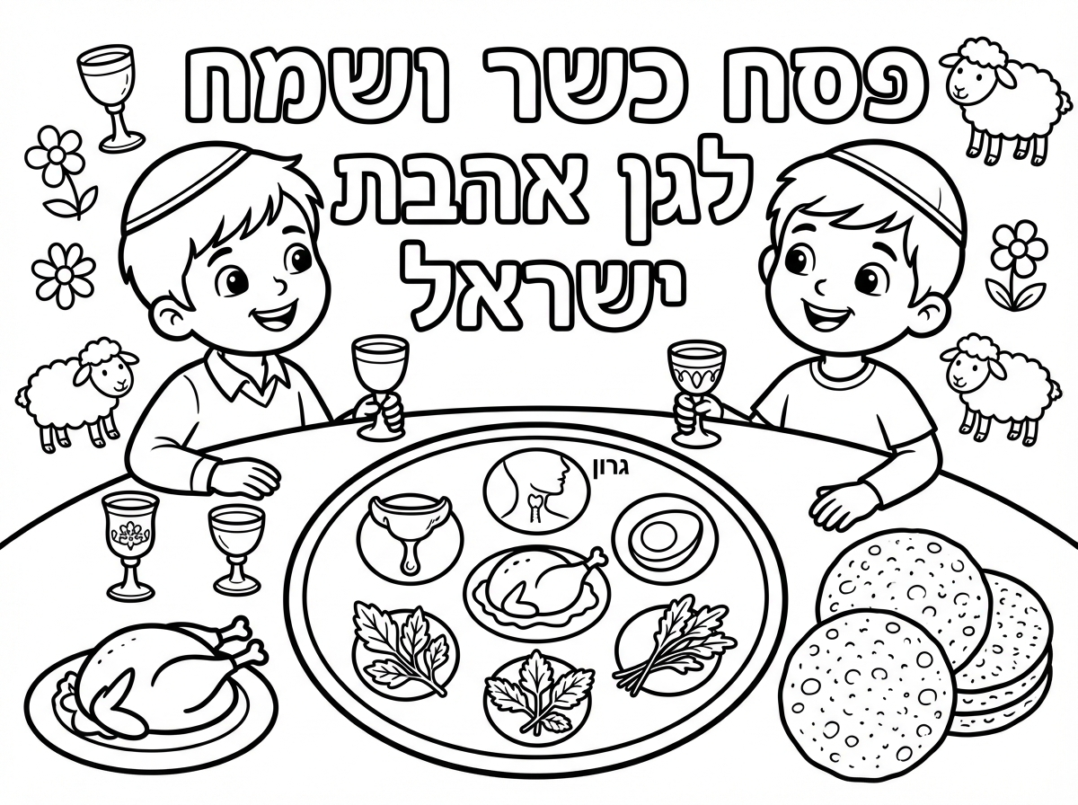 בבקשה תוריד את המילה ילדים פעם אחת כי היא מופיעה פעמיים. 
צריך שיהיו רק בנים בציור .
להוריד מגן דוד לגמרי . במקום הצצה מרובעת לעשות מצה עגולה. 
ובקערת ליל הסדר במקום הרגל לעשות גרון