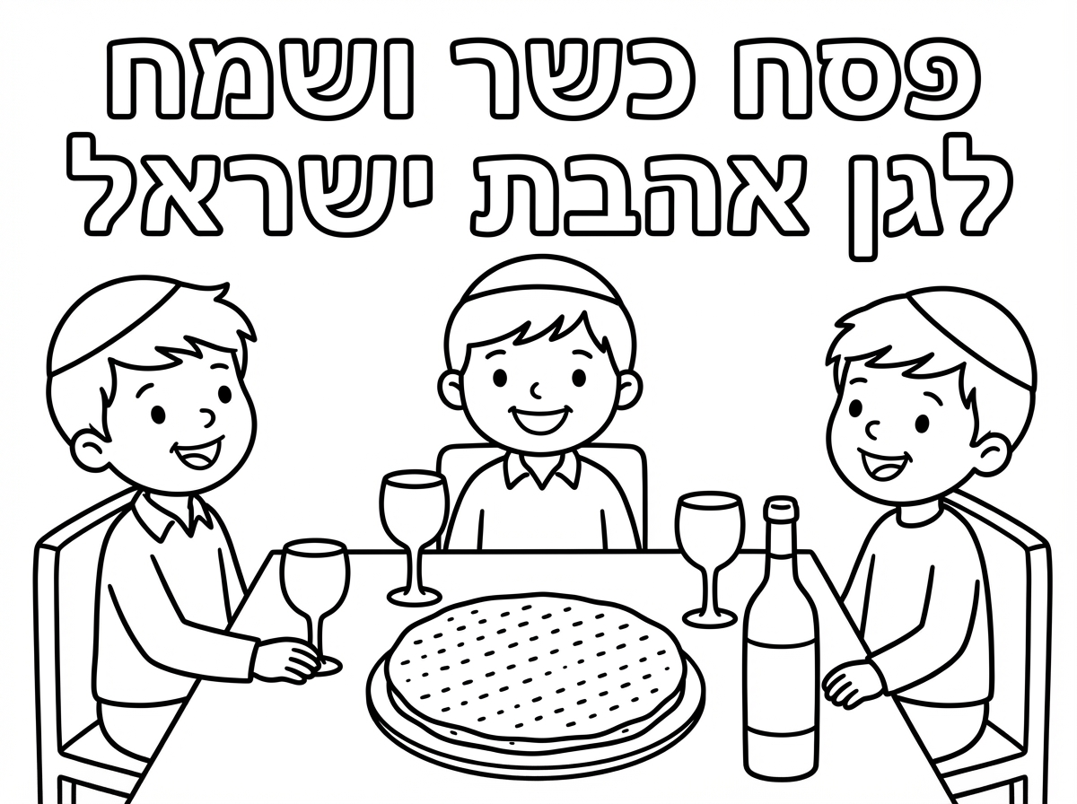 אאנט רואה שציירתה גרון של בן אדם . אולי בכלל תוריד את הקערה. וגם את העוף. תשאיר רק מצות , 4 כוסות ובקבוק היין . עם אותו כיתוב פסח כשר ושמח לגן אהבת ישראל ועם אותם ילדים