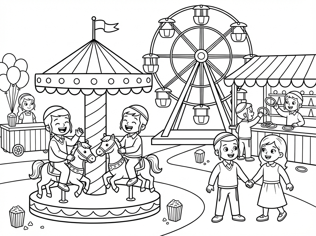 שלוםאשמח לדף צביעה של ילדים חרדים עם כיפה  משחקים בלונה פארק