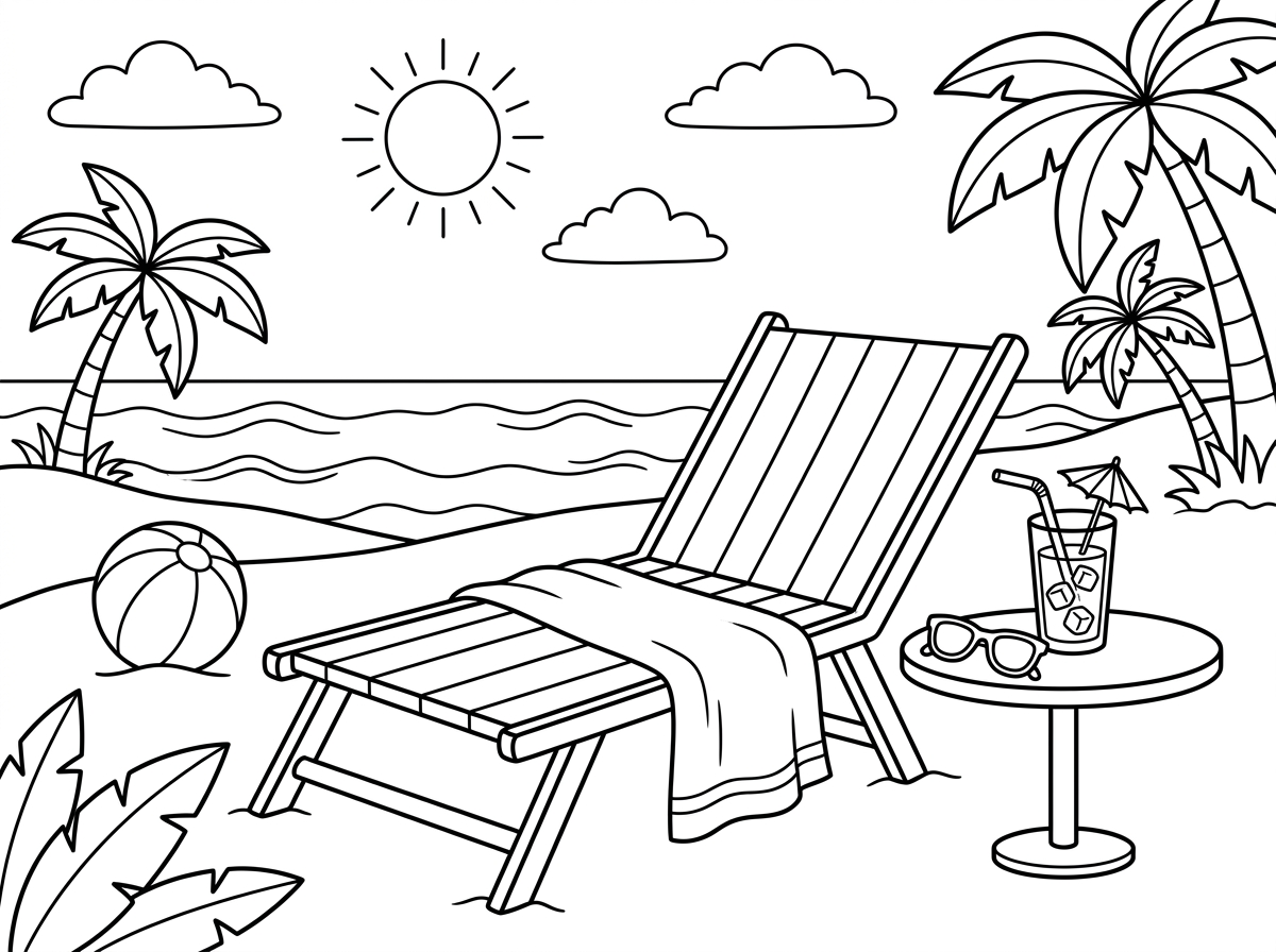 חוף ים עם כיסא נוח ומשקה קר