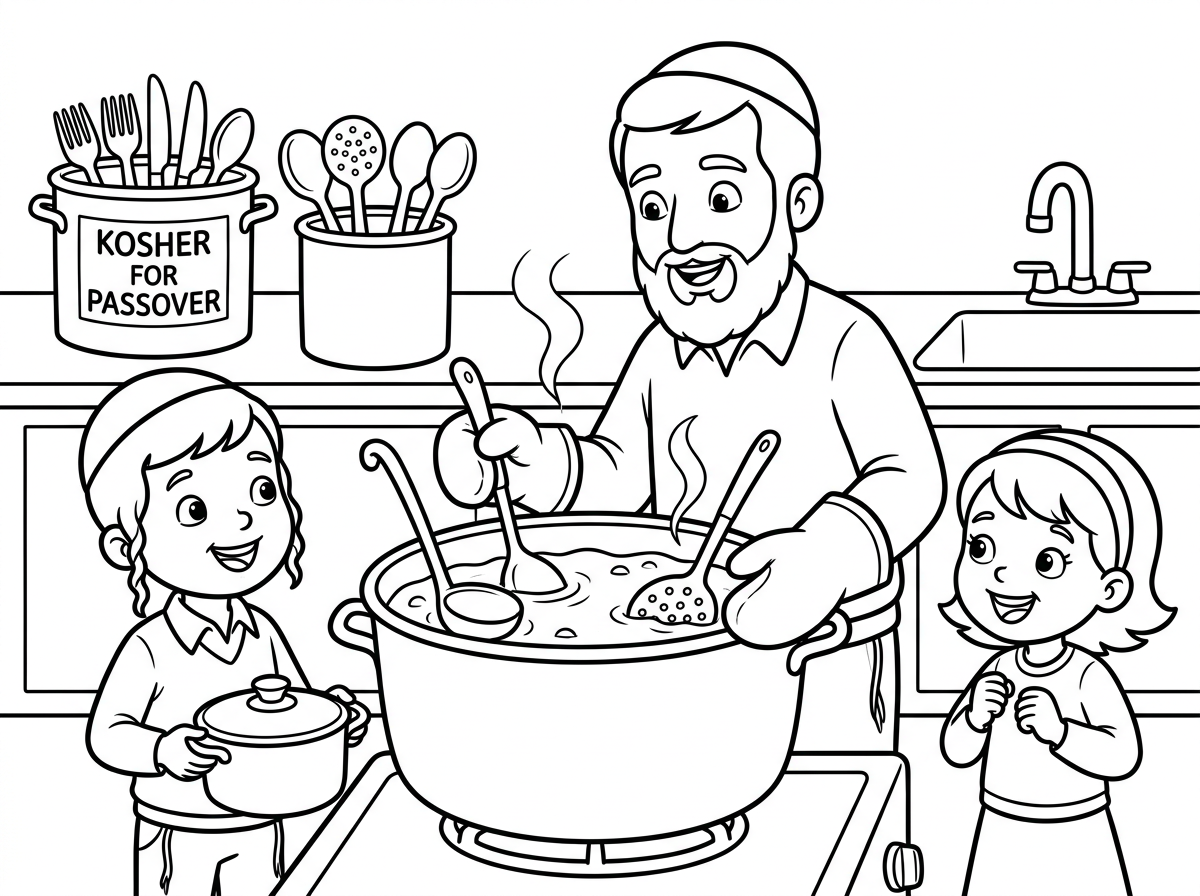 תמונה יפה וחמודה על הגעלת כלים לילדי כיתה א