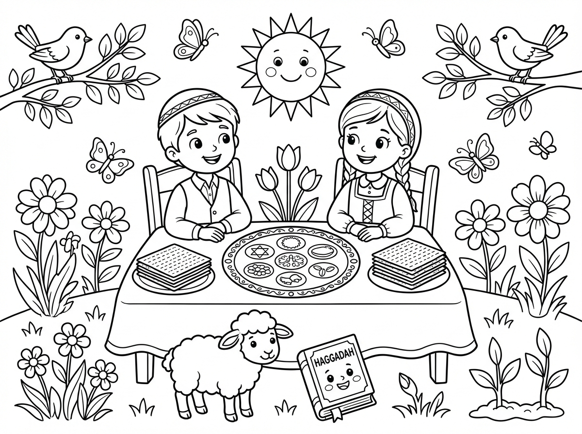 תכין לי דף צביעה של אביב הגיע פסח בא