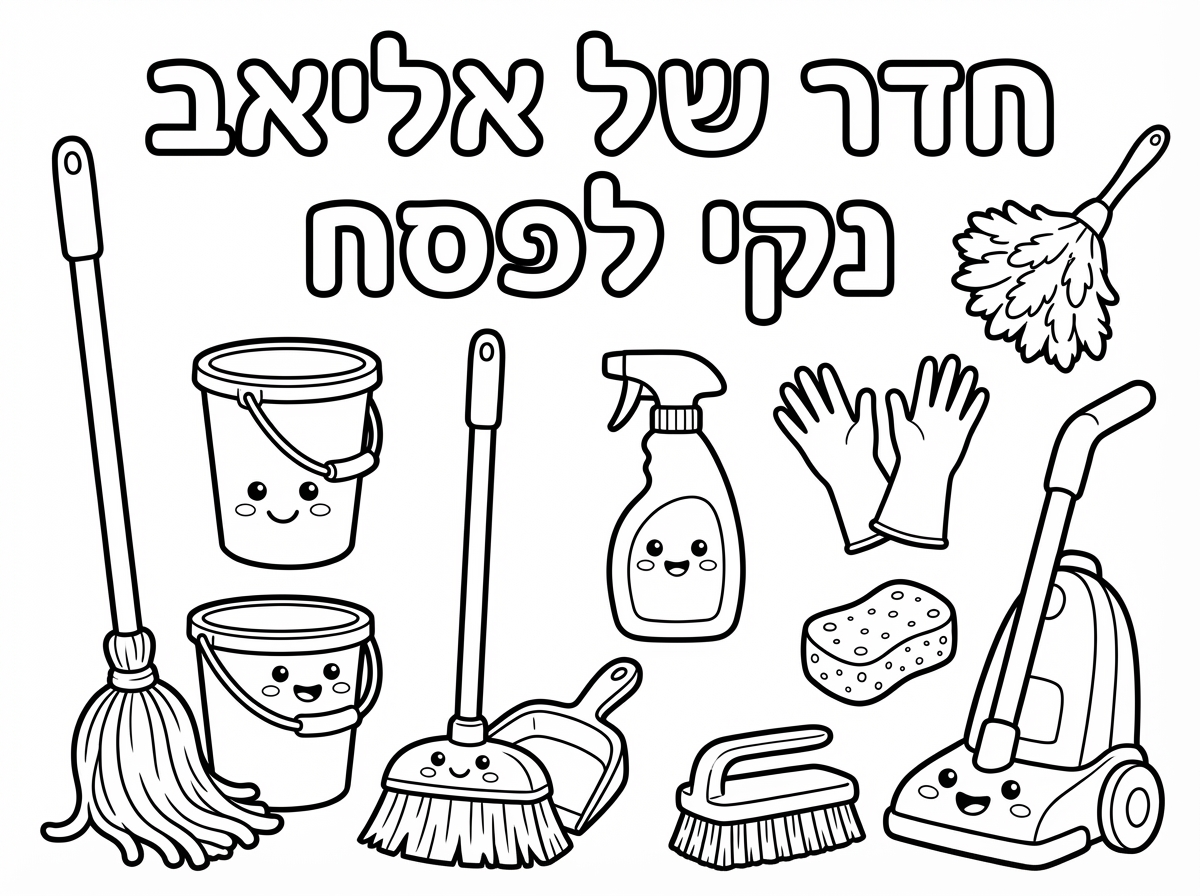 רוצה דף עם חומר ניקיון עם הכתוביות״ חדר של אליאב נקי לפסח״