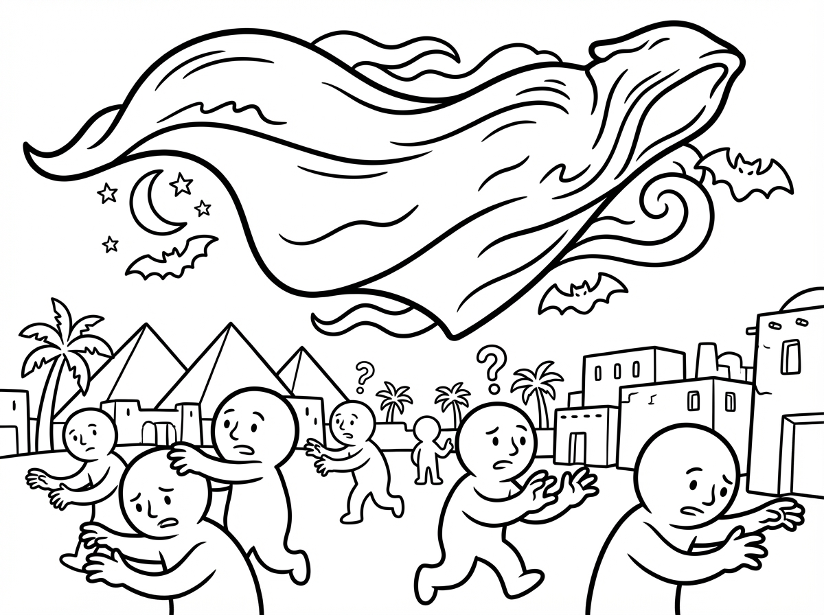 מה קשור הבלונים האלה? צור לי תמונה בסגנון וקטורי של מכת חושך במצרים