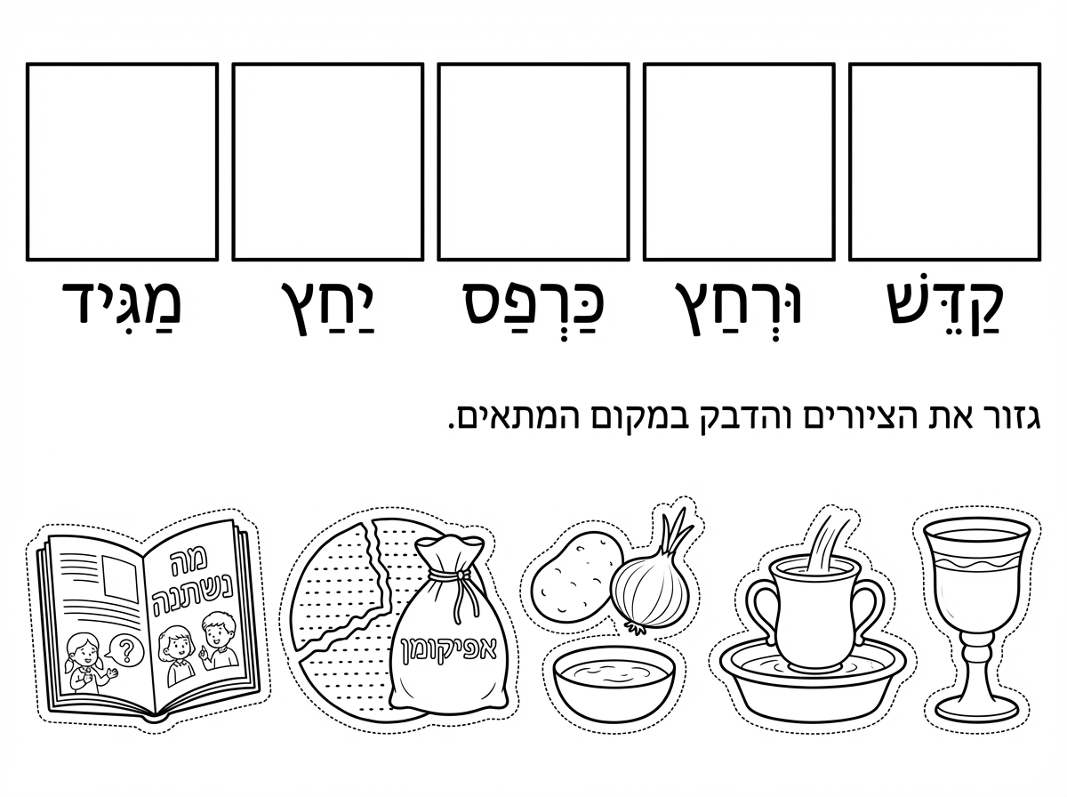 הציורים מעולים - לא לשנות!!!
למעלה רק 5 ריבועים!!!
תחליף את הכיתוב בין כרפס ל ורחץ
את קדש תשאיר.
ולידו ורחץ
אחריו כרפס
אחריו יחץ
ובסוף מגיד