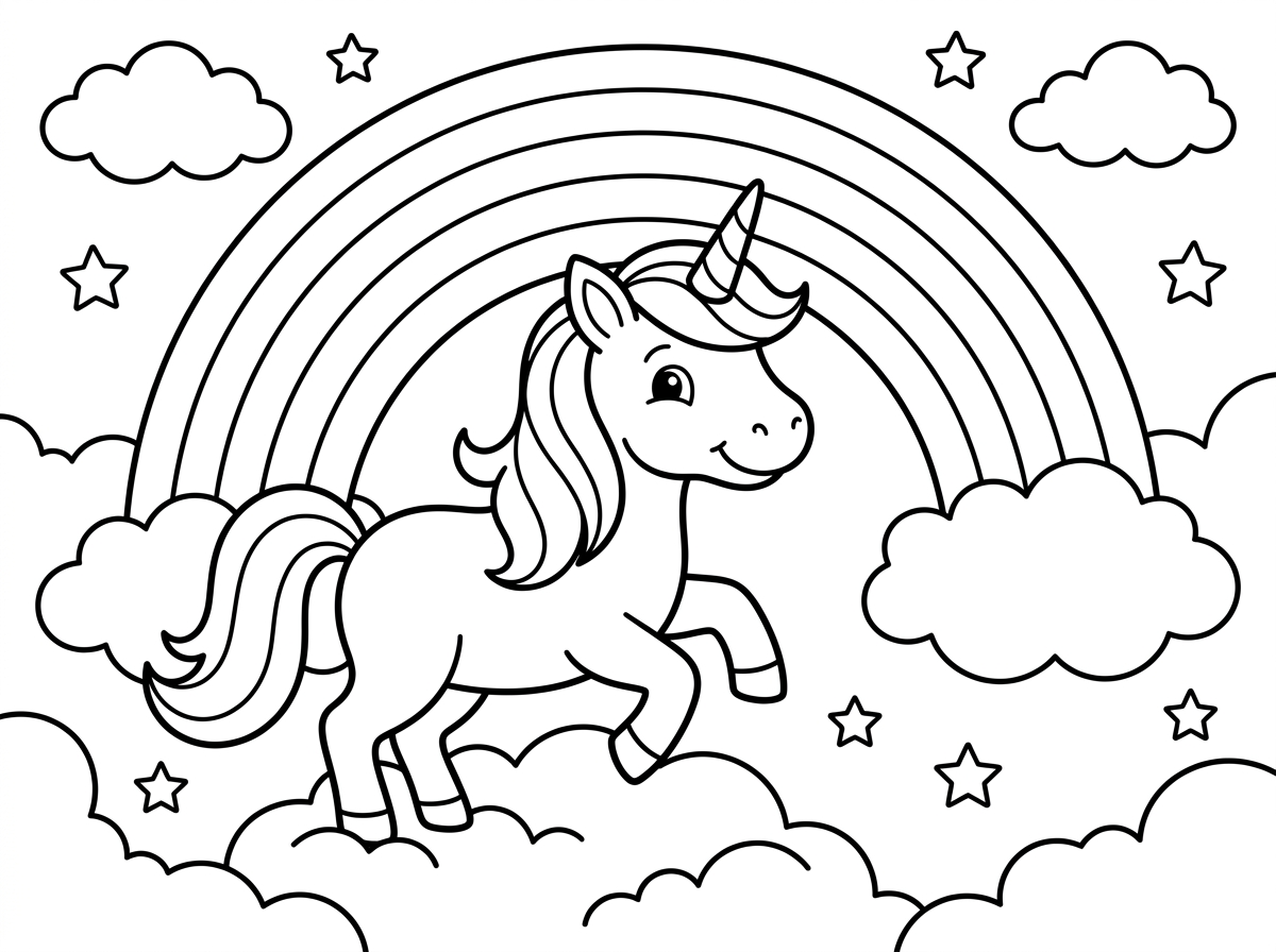 אשמח לציור של חד קרן עם קשת בענן