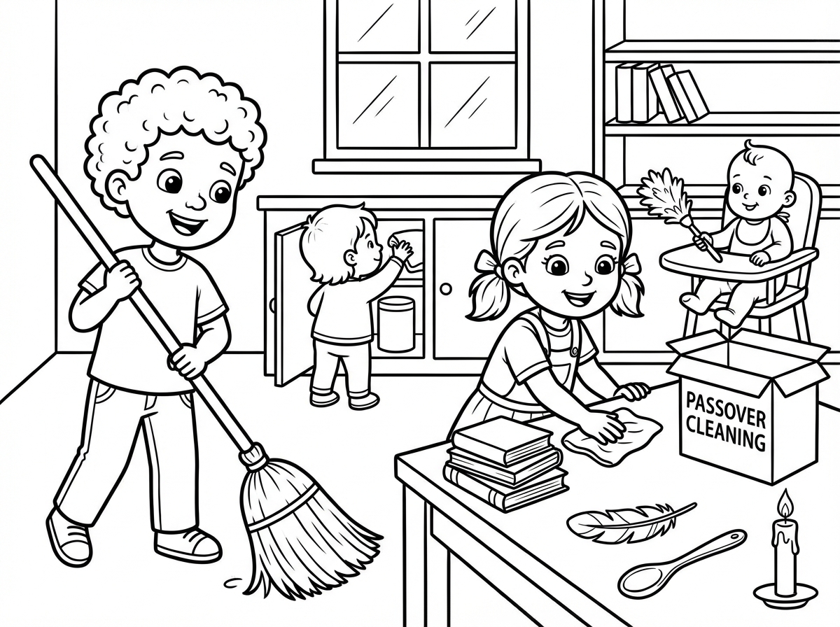 תעקה לי עוד ציור של ילדים מנקים לפסח את הבית