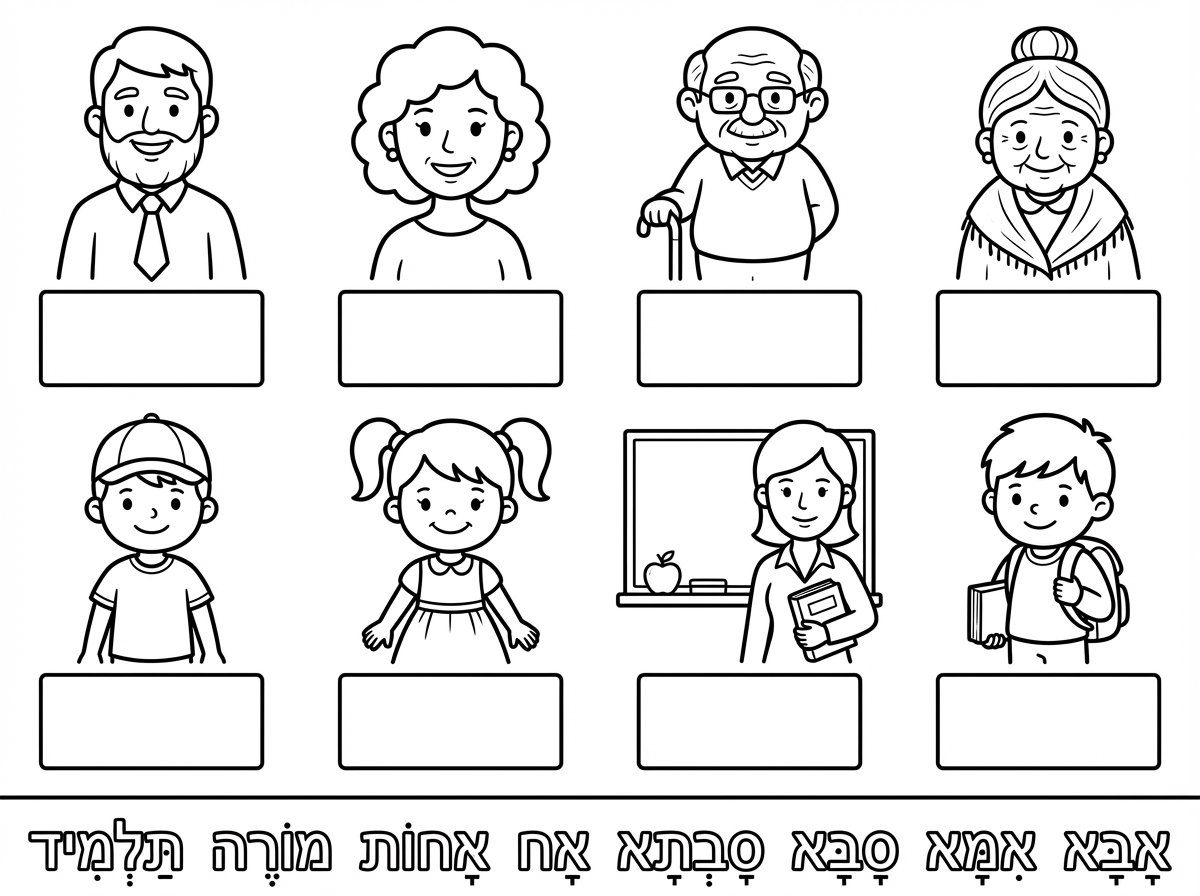 עכשיו תכין לי דף של אוצר מילים של 
אבא
אמא
סבא
סבתא
אח
אחות
מורה 
תלמיד
באותה מתכונת של הדף הקודם