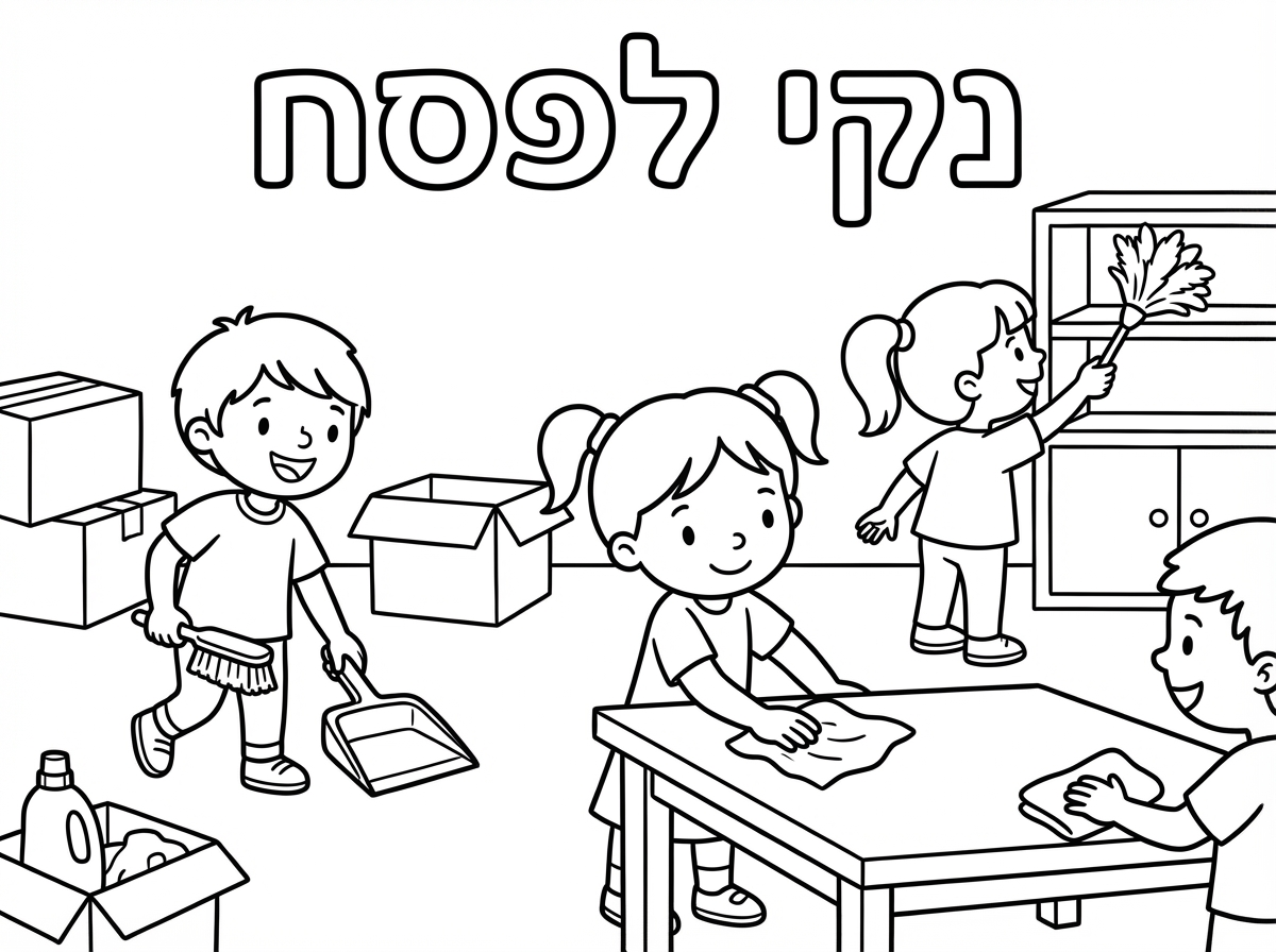 ילדים מנקים לפסח ולמעלה כיתוב בגדול "נקי לפסח"