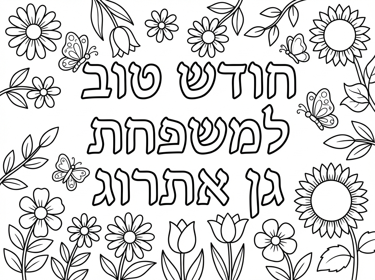כיתוב חודש טוב למשפחת גן אתרוג
עם כל מיני פרחים ופרפרים מסביב