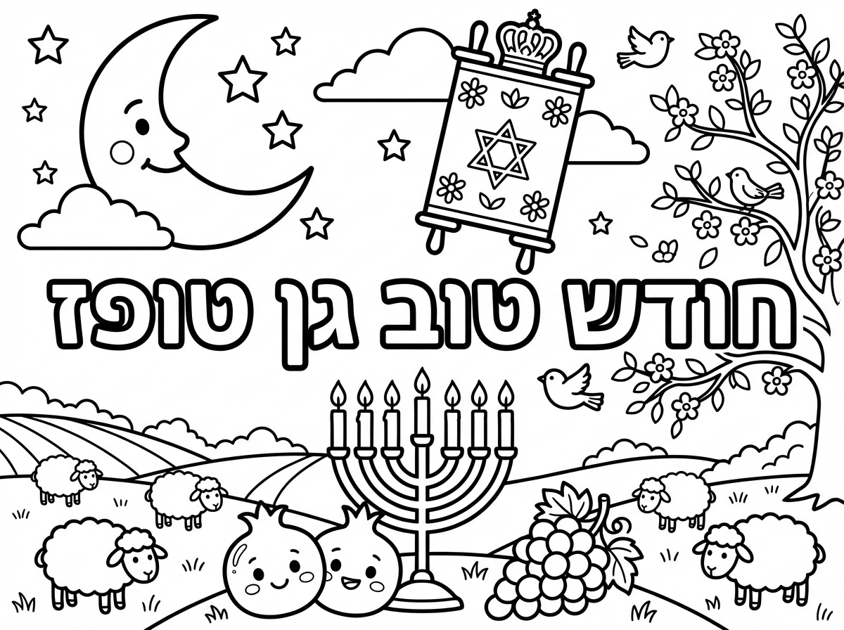 תוכל ליצור לי דף צביעה לר״ח ניסן 
שכתוב בו חודש טוב גן טופז?