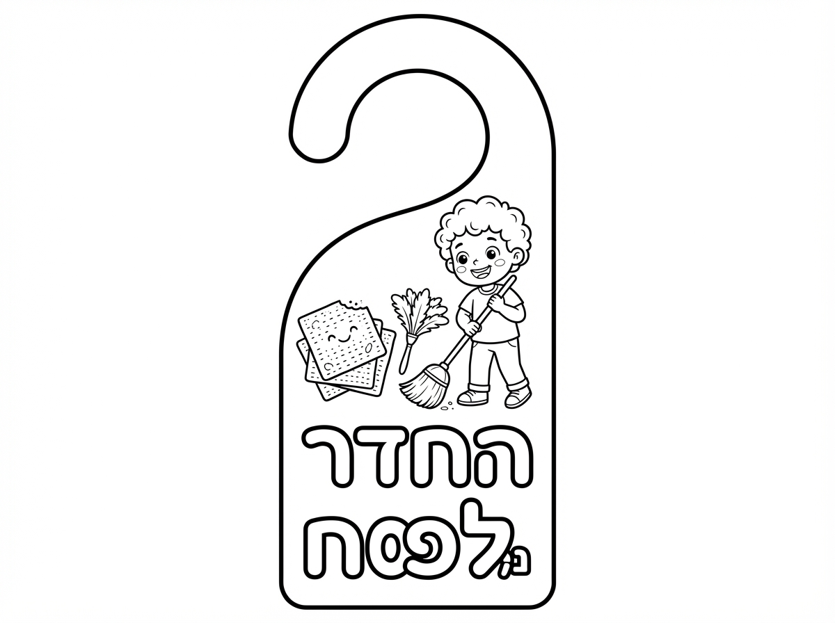 אני רוצה דף עבודה לתליה על הידית של הדלת עם כיתוב ’’החדר נקי לפסח’’ עם ציור מתאים