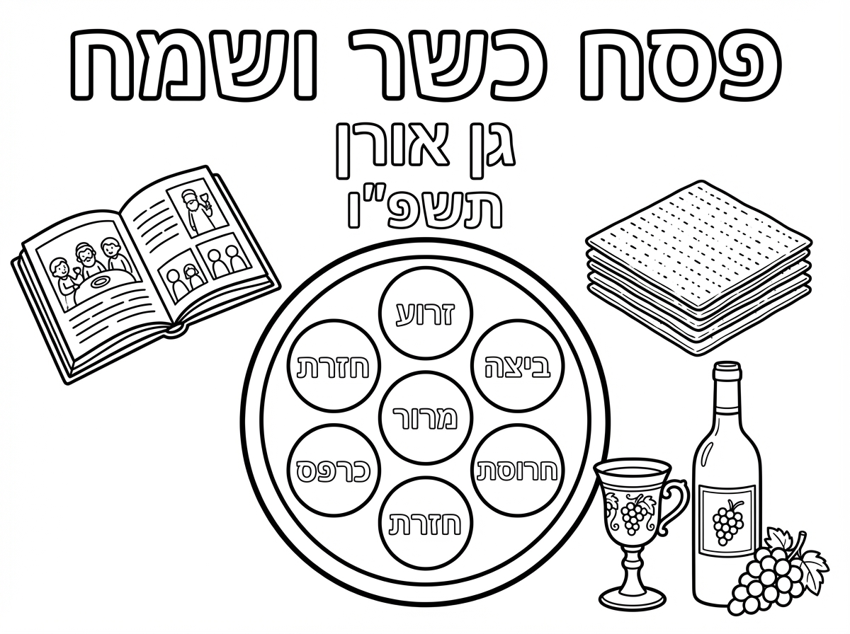 גן אורן 
תשפ"ו
פסח כשר ושמח
ולהוסיף ציורים של פסח: קערת ליל הסדר, הגדה, מצה, גביע, יין