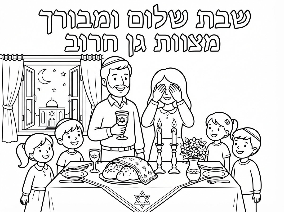צייר לי בבקשה ציור קבלת שבת 
ושיהיה כתוב שבת שלום ומבורך מצוות גן חרוב
