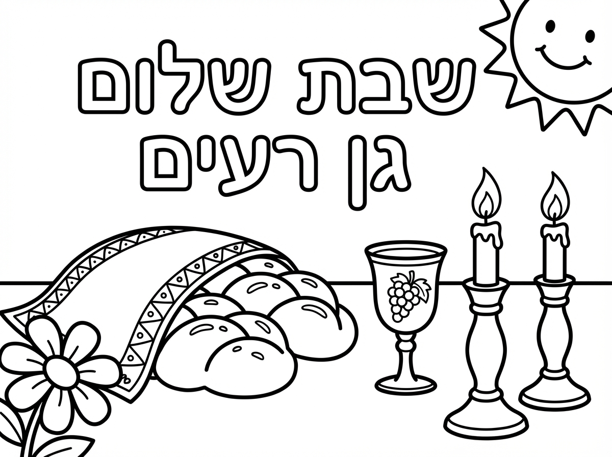 אני רוצה דף צביעה כמו זה שכתוב שבת שלום גן רעים רק בלי הכיתוב בתוך הספר הקטן למטה בצד
