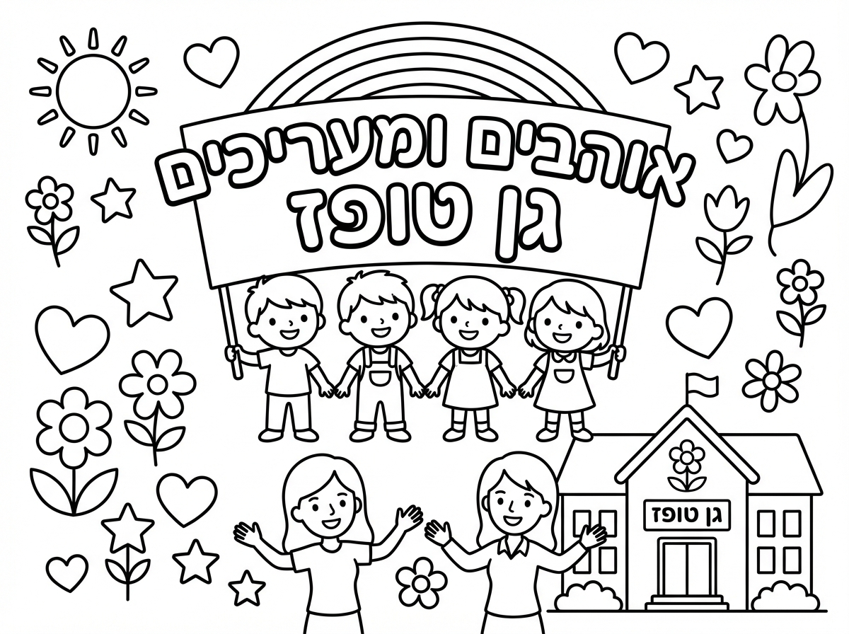 תוכל ליצור לי דף כזה להדפסה בגודל A5
לכתוב אוהבים ומעריכים גן טופז
ולהוריד את הסמל של בית הספר מצד שמאל למעלה