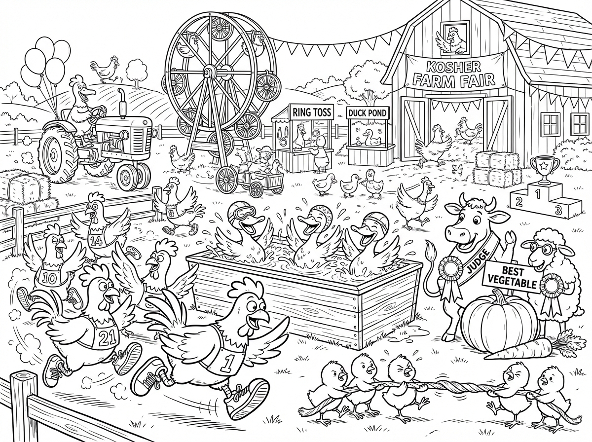 אשמח למשהו בסגנון הזה עם החיות הכשרות בצורה כפרית אבל יותר קריקטורי ויותר פעיל ומלא חיות ופעילות