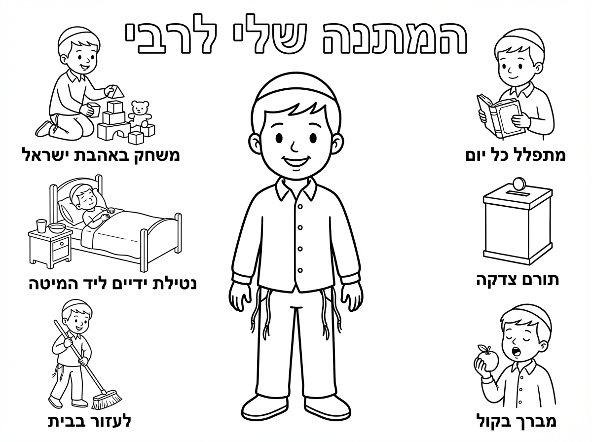 להוסיף כיתוב ליד,כל דבר

מתפלל כל יום

תורם צדקה

מברך בקול 

משחק באהבת ישראל

נטילת ידיים ליד המיטה
הילד עוד שוכב,במיטה וספל וקערה ליד המיטה על השידה

לעזור בבית
למחוק את הציור של הזקנים