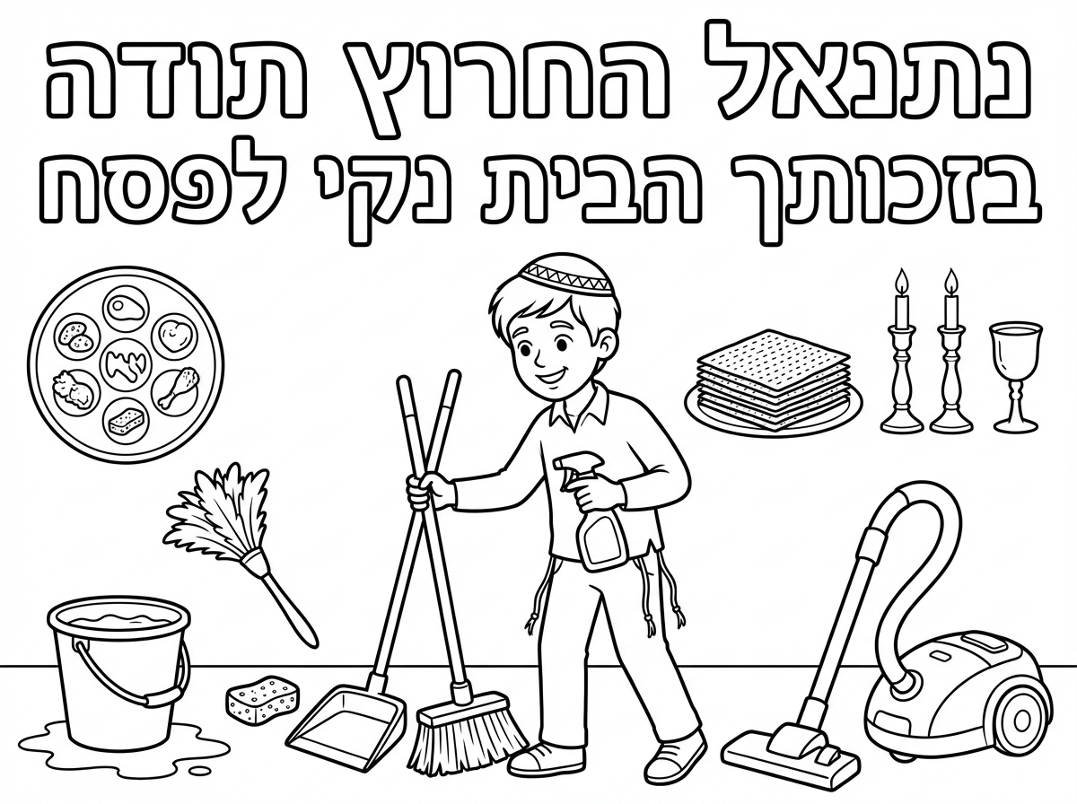 אותו הדבר לילד אבל יותר שנראה בוגר, מתבגר.  שכתוב: נתנאל החרוץ  תודה בזכותך הבית נקי לפסח . וגם ציורים של פסח ונקיון