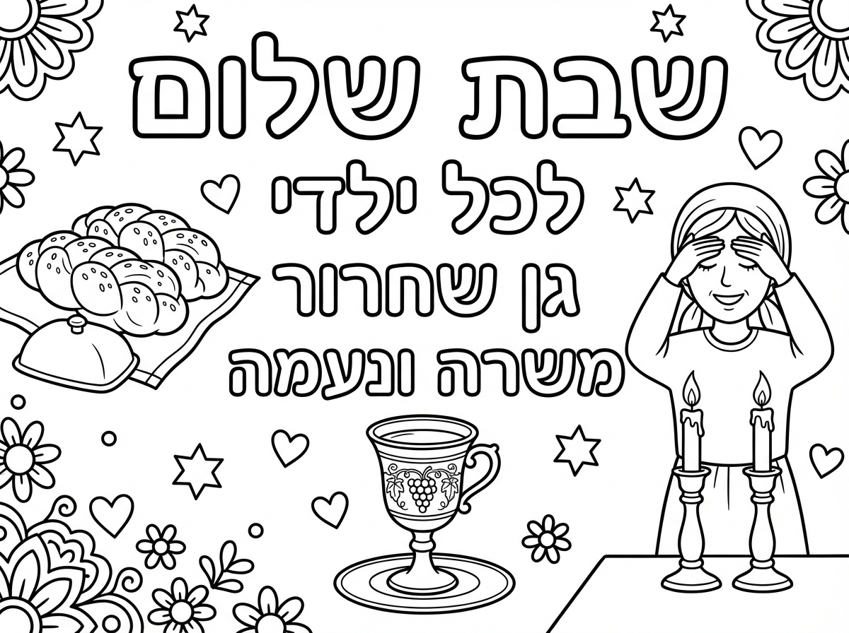 תכתוב על דף שבת שלום לכל ילדי גן שחרור משרה ונעמה ומסביב שיהיה תמונות שקשורות לשבת כמו חלום ,גביע יין ואמא מדליקה נרות וכו..