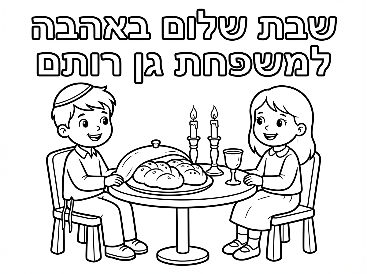 דף צביעה לכבוד שבת לגן רותם
שיהיה ילד עם כיפה וילדה , בלי כיפה כמובן
וכתוב
שבת שלום באהבה למשפחת גן רותם