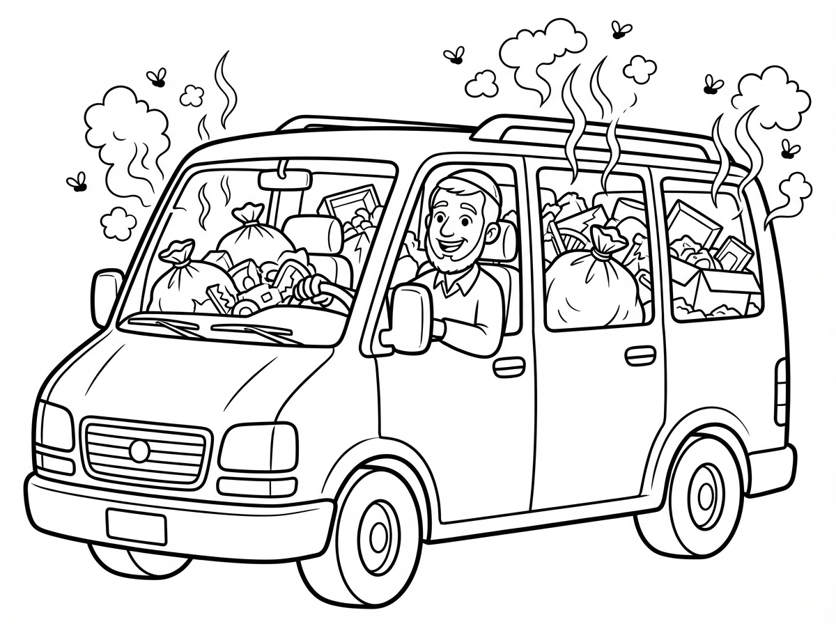 אבא, איש משפחה עם קצת זקן וכיפה, נוסע ברכב 8 מקומות עם מלא מלא זבל באוטו, הריח יוצא בכל חלון אפשרי