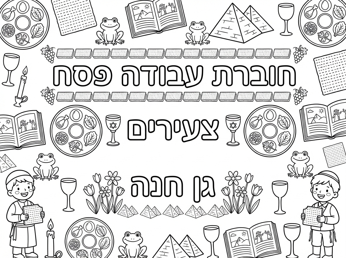 תוכל להכין לי דף צביעה לפסח שכתוב בו: 
חוברת עבודה פסח 
צעירים 
גן חנה