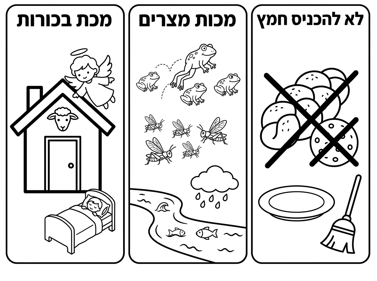 עכשיו דף נוסף , חלק אחד שיהיה כתוב מכת בכורות 

חלק אחד - מכות מצרים 

וחלק אחד לא להכניס חמץ