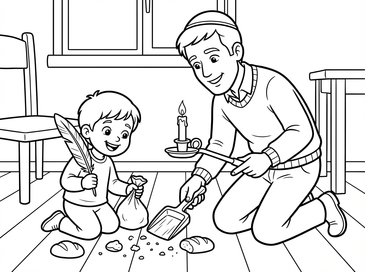 שלום
אני רוצה תמונה של בדיקת חמץ עם אבא וילד שעושים אותו ויש להם יעה, נוצה ונר ומנקים את הלחם, לחמניה לכבןד פסח