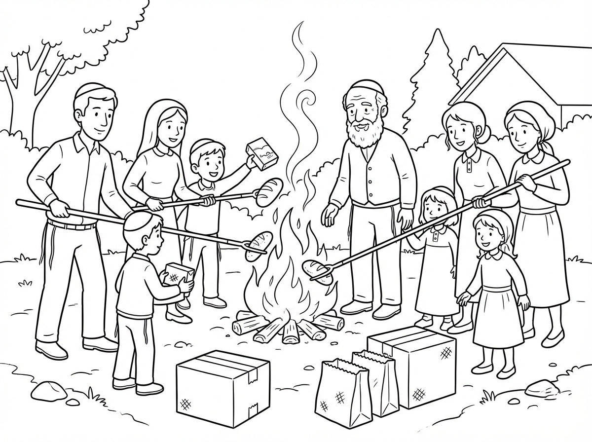 דף ובו רואים אנשים בשריפת חמץ