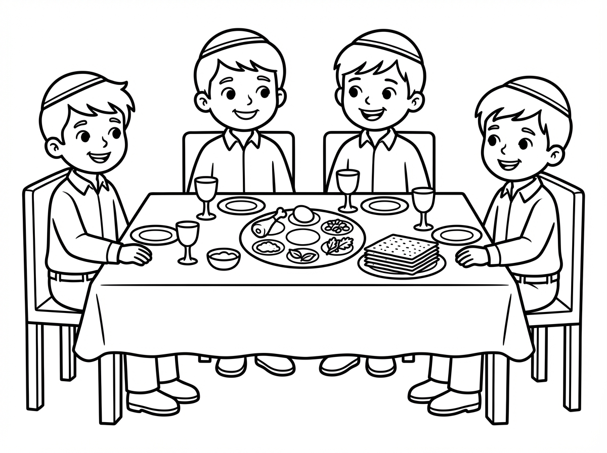 אני רוצה תמונה של שולחן ליל הסדר עם הבנים עם כיפה.