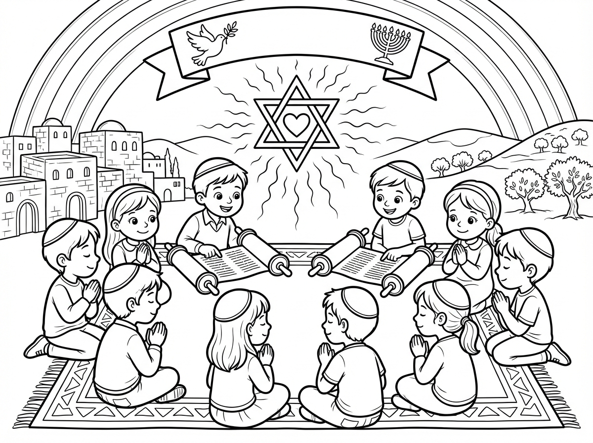 תכין לי דף צביעה שממחיש איך זה שילדים קטנים מתפללים ולומדים תורה זה עוזר לעם ישראל לנצח במלחמה